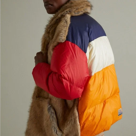 AlphaStyle Red, Blue, White and Golden with Faux Fur Goose Down Jacket Brand New - Picture 13 of 14